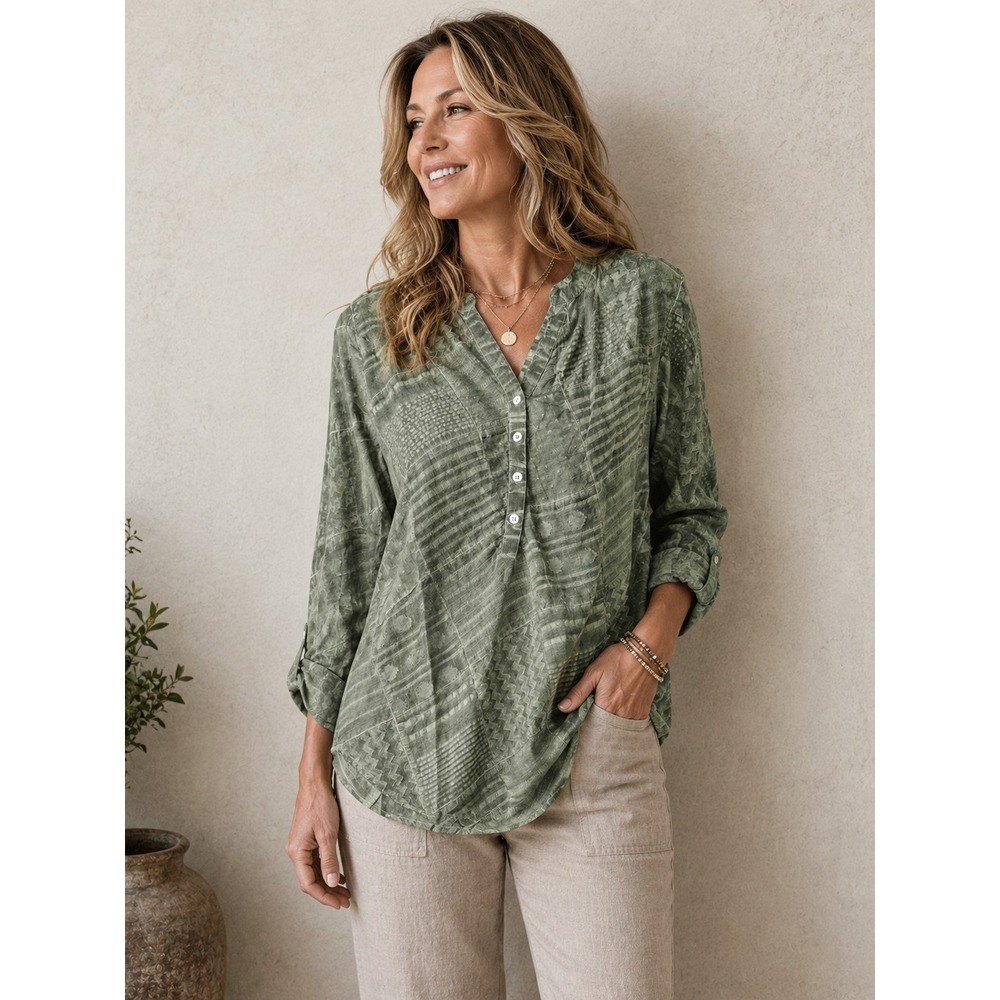 Vintage Goa Top Womens Sz M Olive Green Button Up Boho Blouse Festival NEW